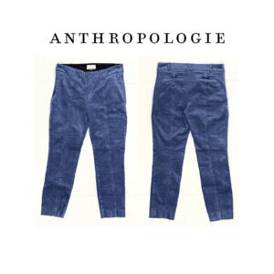 Anthropologie The Essential Slim Velvet Blue Cropped Pants SZ 4